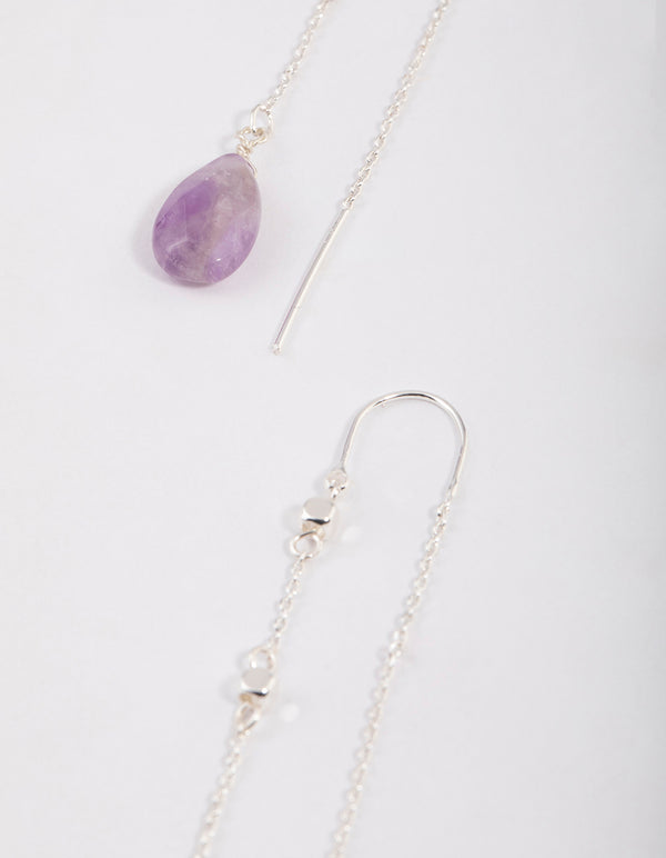Silver Amethyst Thread Through Chain Earrings