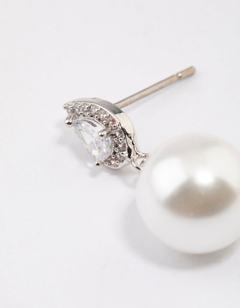 Silver Diamante Pear & Pearl Drop Earrings