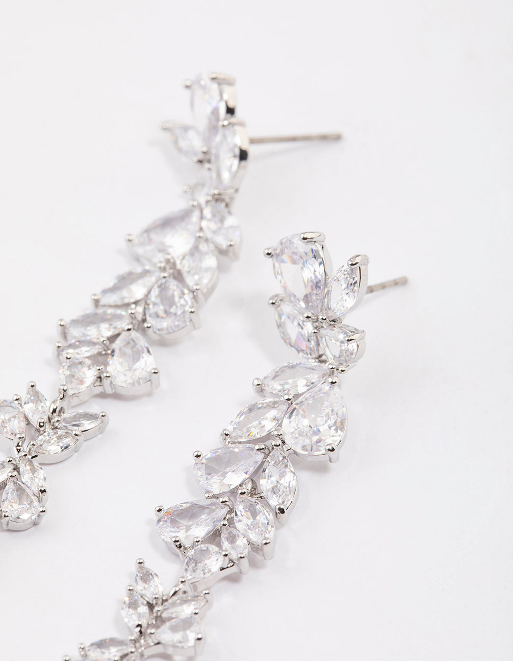 Silver Petal Drop Earrings