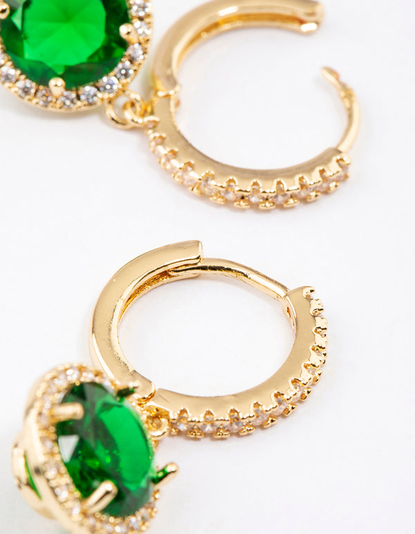 Gold Encrusted Round Emerald Huggie Earrings
