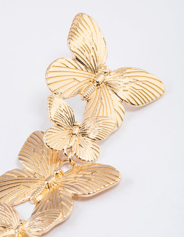Gold Statement Butterfly Drop Earrings