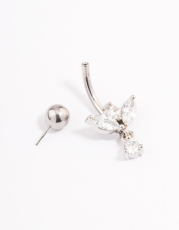 Surgical Steel Cubic Zirconia Tear Dangle Belly Ring