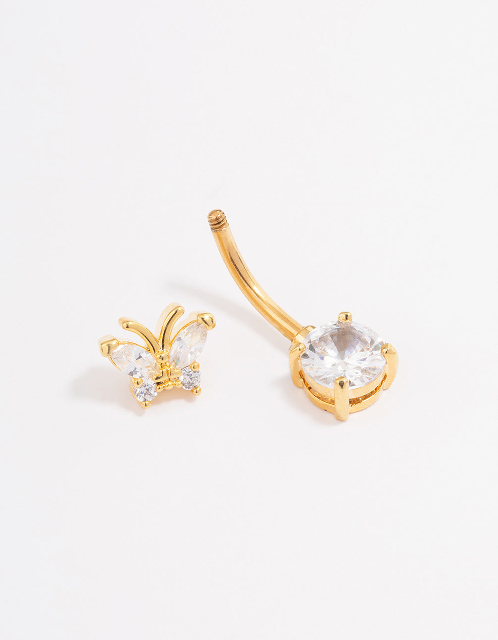 Gold Plated Surgical Steel Cubic Zirconia Butterfly Belly Ring