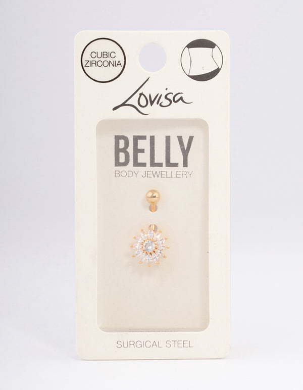 Gold Plated Surgical Steel Cubic Zirconia Cluster Large Belly Ring