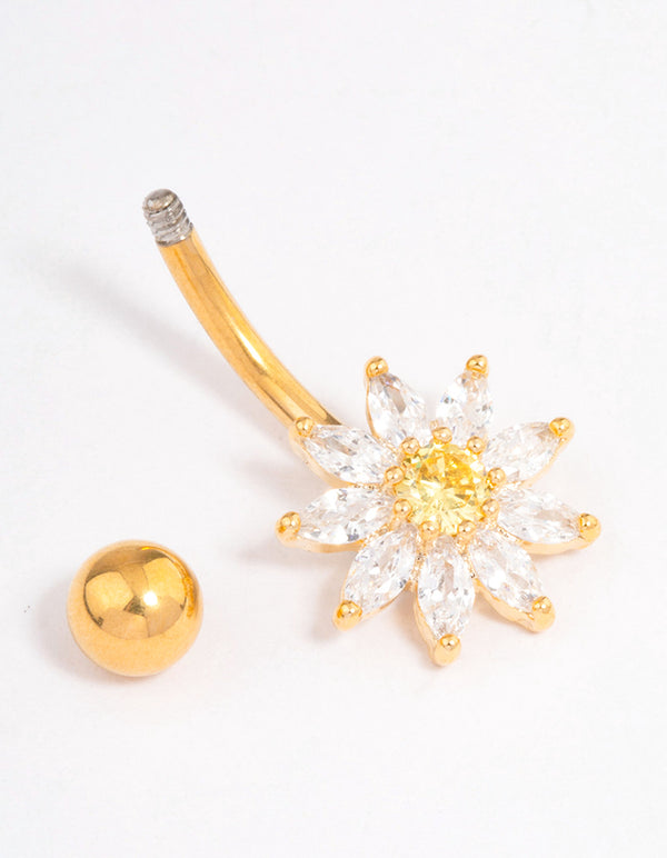 Gold Plated Surgical Steel Cubic Zirconia Cluster Small Belly Ring