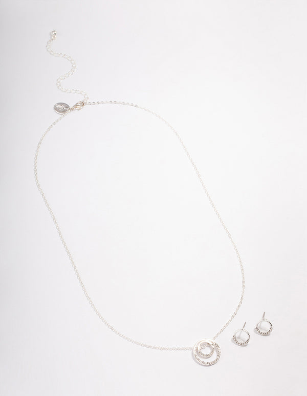 Silver Double Open Circle Jewellery Set