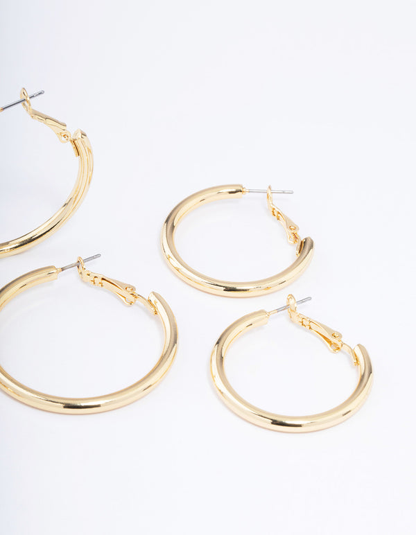 Gold Plated Basic Thick Hoop Earrings Pack