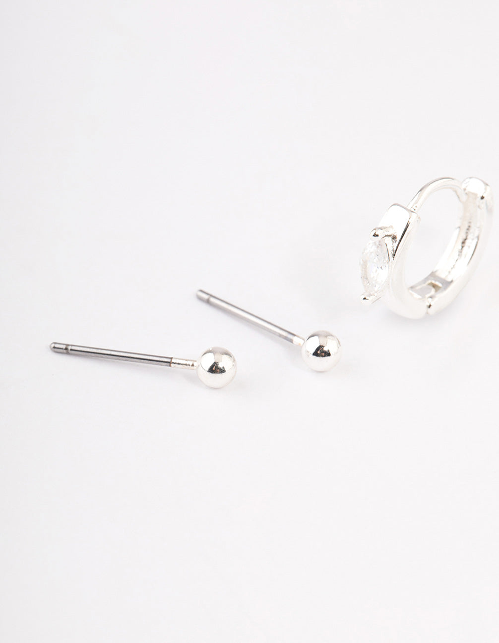 Silver Plated Brass  Cubic Zirconia Statement Huggie Earrings Pack