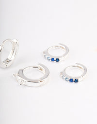Silver Plated Brass  Cubic Zirconia Statement Huggie Earrings Pack - link has visual effect only