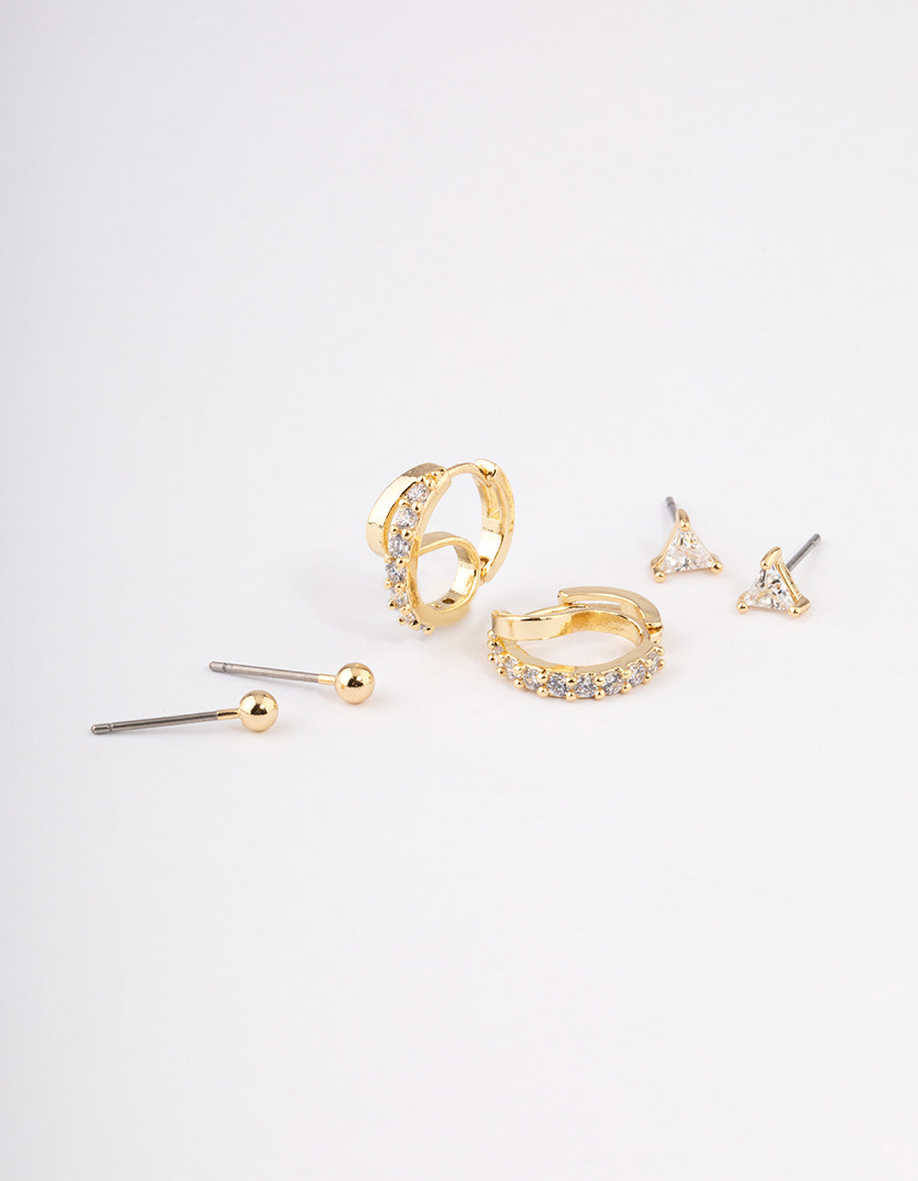 Gold Plated Brass Cubic Zirconia Double Hoop Earrings Pack