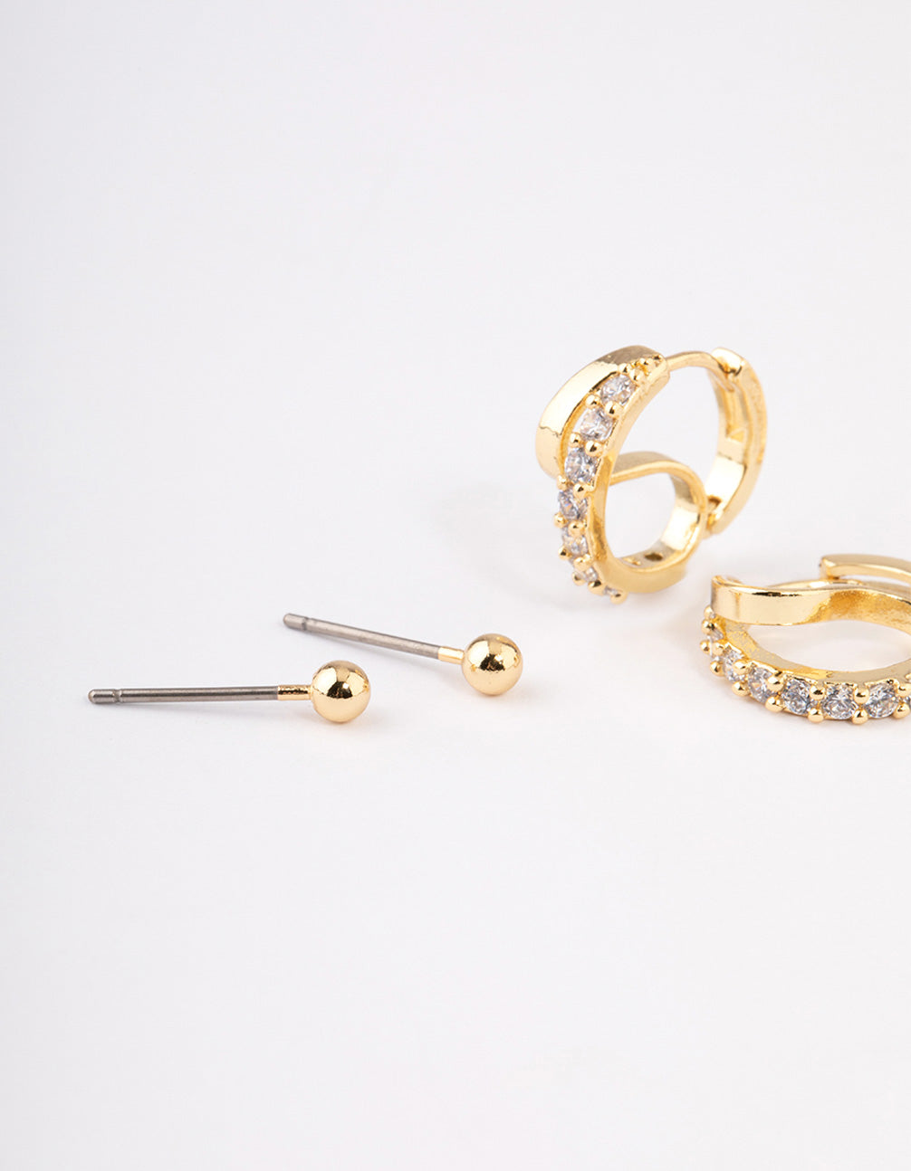 Gold Plated Brass Cubic Zirconia Double Hoop Earrings Pack