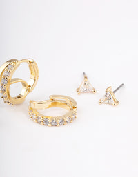 Gold Plated Brass Cubic Zirconia Double Hoop Earrings Pack - link has visual effect only