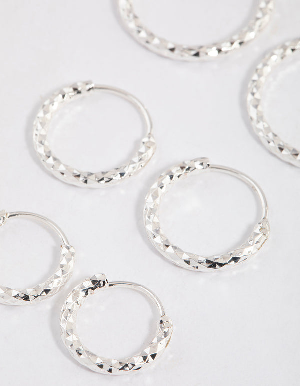 Silver Graduated Textured Hoop Earrings Pack