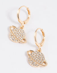 Gold Diamante Saturn Planet Huggie Earrings - link has visual effect only