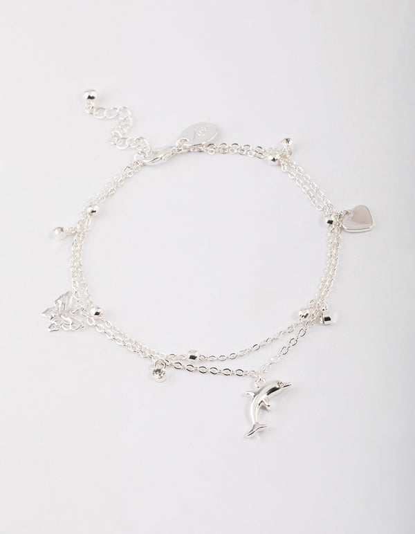 Silver Animal & Diamante Charm Anklet Pack
