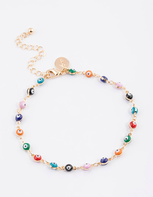 Gold Evil Eye Layered Chain Anklet