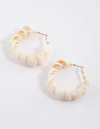 Gold Genuine Shell Nestled Pearl Hoop Earrings - link has visual effect only
