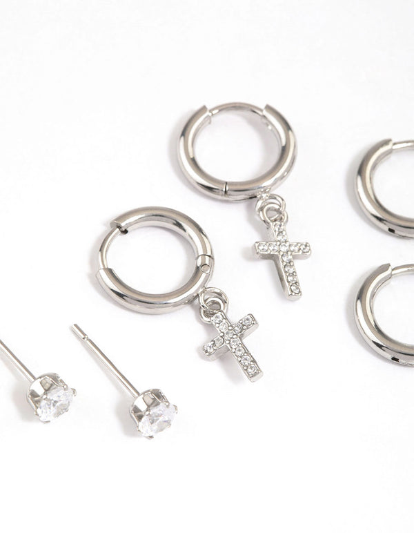 Surgical Steel Small Cross Huggie Earrings Pack