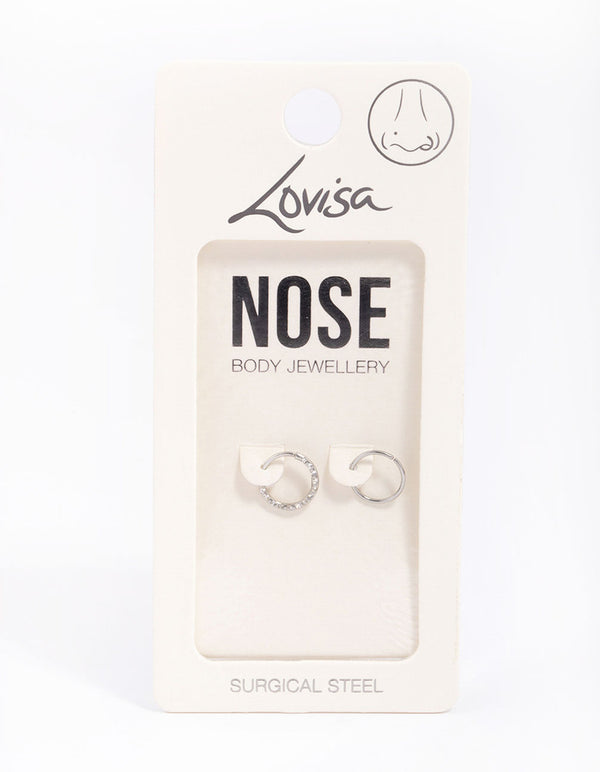 Surgical Steel Cubic Zirconia Textured Nose Ring Pack