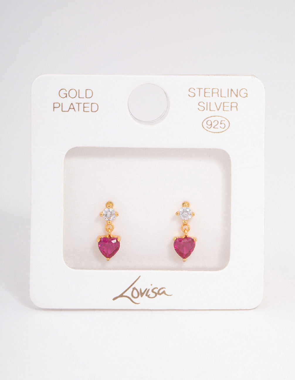 Gold Plated Sterling Silver Cubic Zirconia Claw Heart Drop Earrings