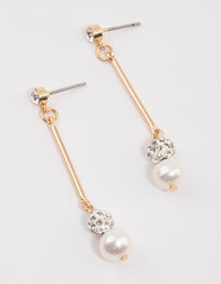 Gold Diamante Freshwater Pearl Drop Earrings - link has visual effect only