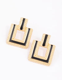 Gold Enamel Geometric Square Stud Earrings - link has visual effect only
