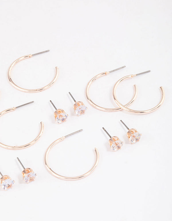 Rose Gold Classic Diamante & Hoop Earrings 8-Pack