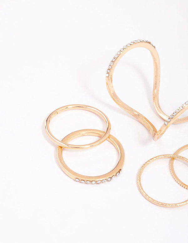 Gold Fine Diamante Double Ring Pack