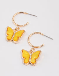 Yellow Acrylic Butterfly Huggie Earrings - link has visual effect only