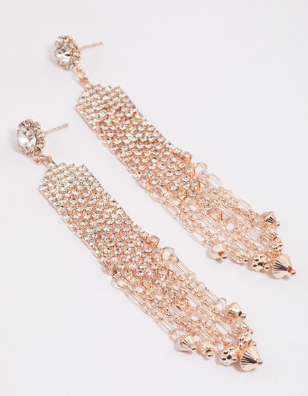 Gold Mixed Diamante & Cup Chain Drop Earrings