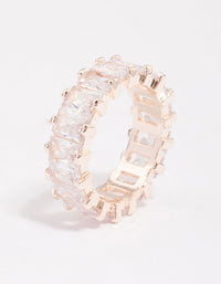 Rose Gold Plated Cubic Zirconia Rectangle Band Ring - link has visual effect only