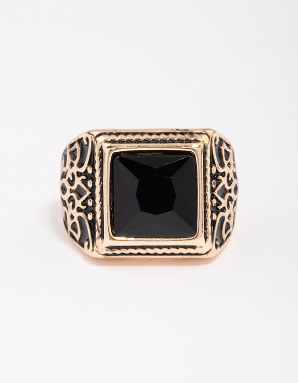 Antique Gold Square Black Antique Ring