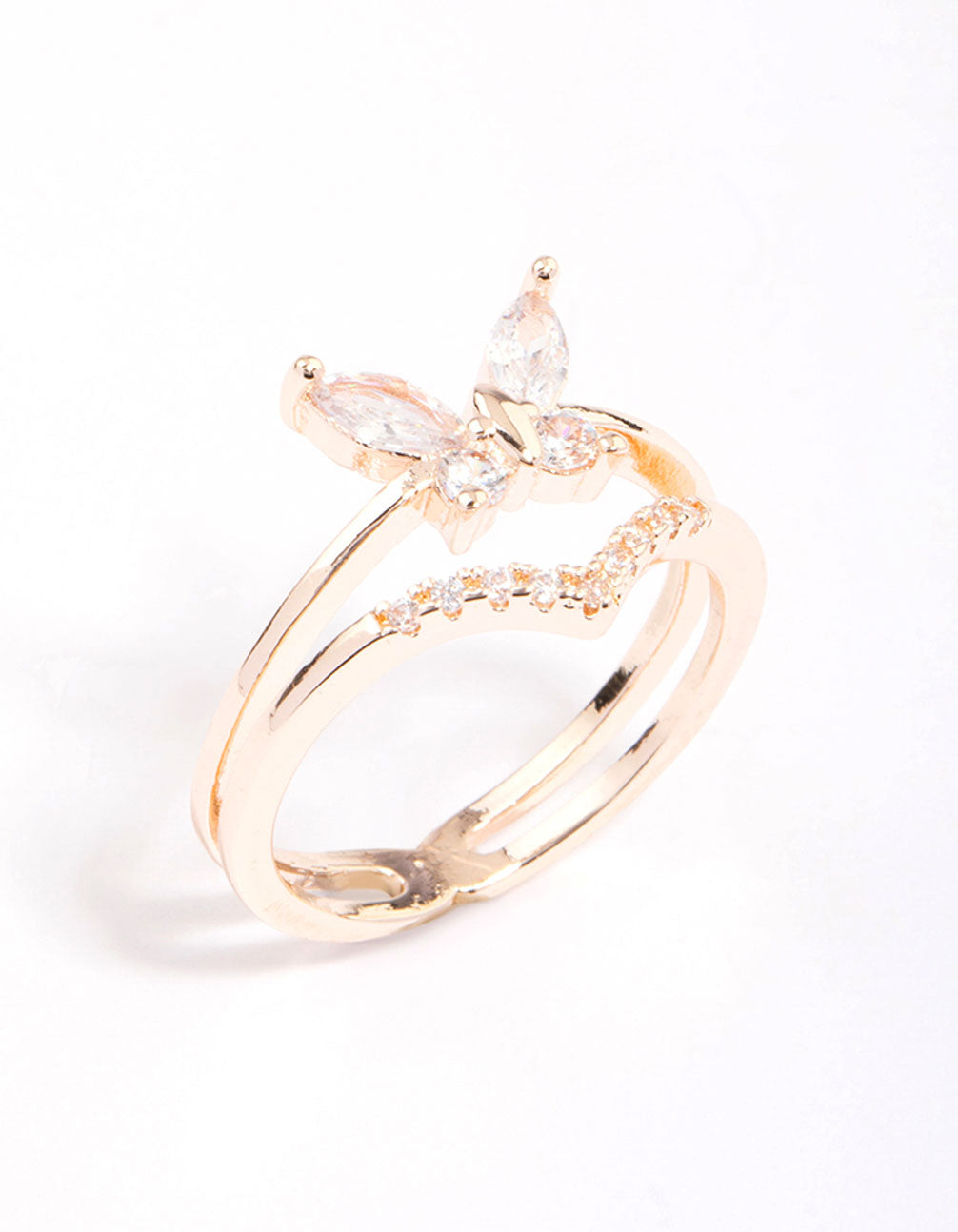 Rose Gold Plated Cubic Zirconia Butterfly Double Band Ring