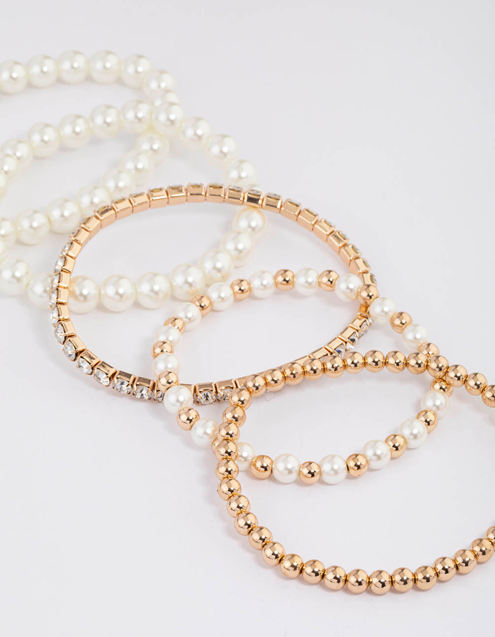 Gold Mixed Diamante Pearl Stretch Bracelet Pack
