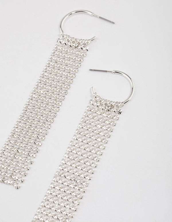 Silver Huggie Mesh Drop Earrings