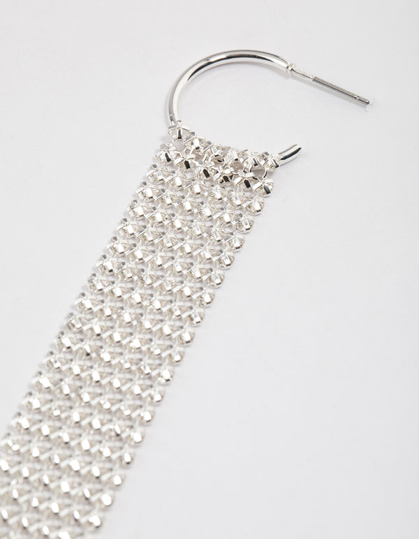 Silver Huggie Mesh Drop Earrings