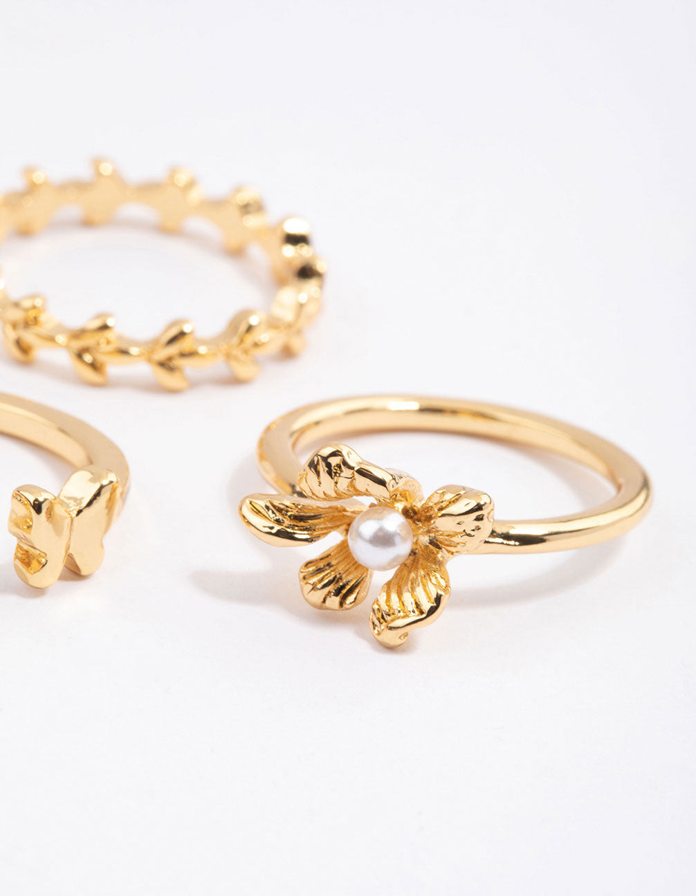 Gold Plated Butterfly & Flower Ring Pack