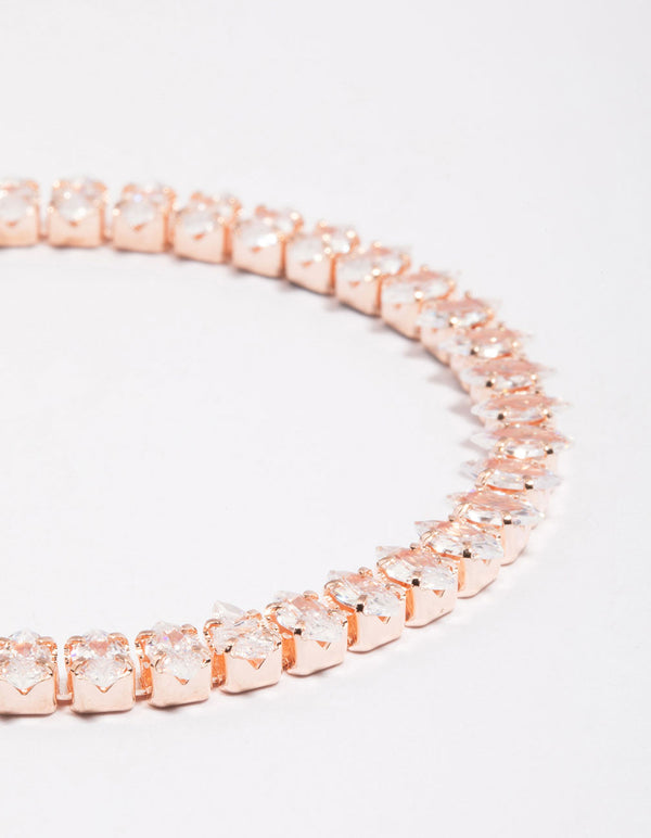 Rose Gold Cubic Zirconia Navette Tennis Bracelet