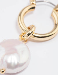 Gold Plated Classic Freshwater Pearl Disc Hoop Earrings - link has visual effect only