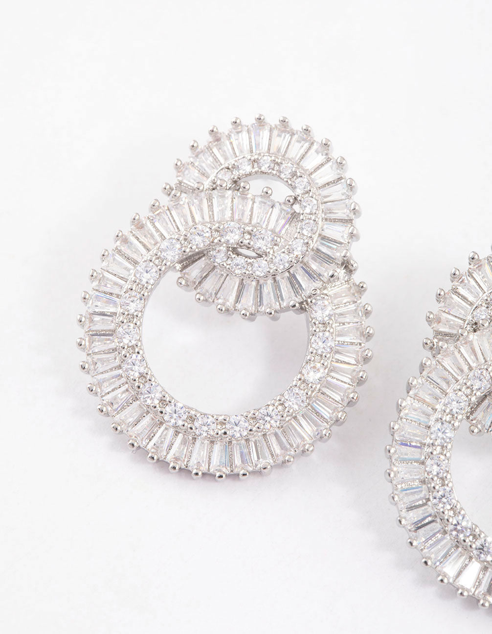 Silver Cubic Zirconia Double Circle Diamante Drop Earrings