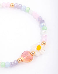 Beaded Facet Heart & Daisy Flower Bracelet - link has visual effect only