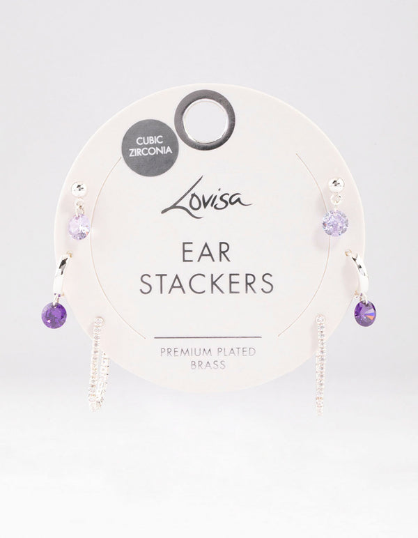 Silver Plated Brass  Cubic Zirconia Cup Chain Earring 6-Pack