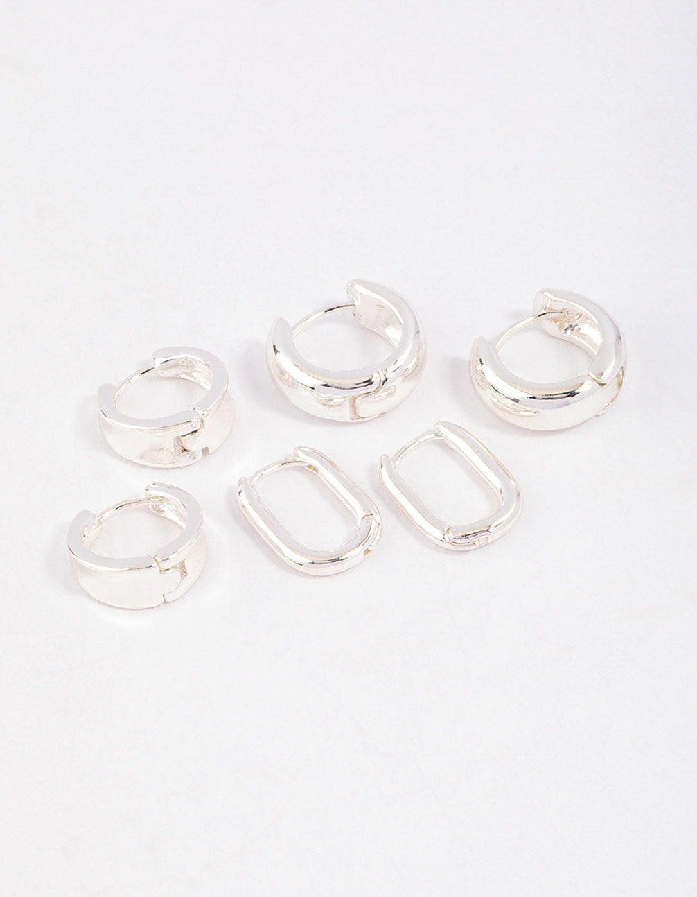 Silver Plated Brass  Basic Huggie Earrings 6-Pack