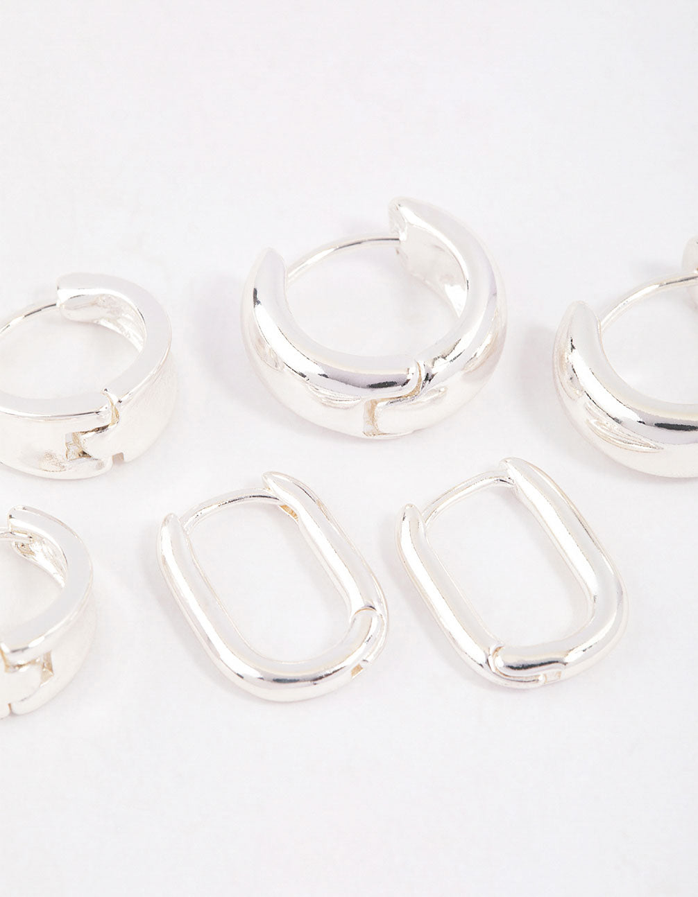 Silver Plated Brass  Basic Huggie Earrings 6-Pack
