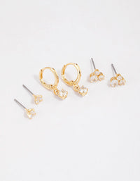 Gold Plated Brass Cubic Zirconia Trio Stud Earrings 6-Pack - link has visual effect only
