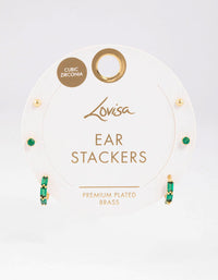 Gold Plated Brass Baguette Huggie Gold Ball Earrings 6-Pack - link has visual effect only