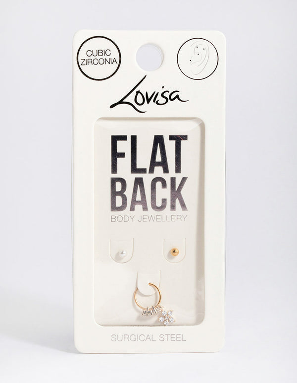 Gold Plated Surgical Steel Flower Drop Pearl Flat Back