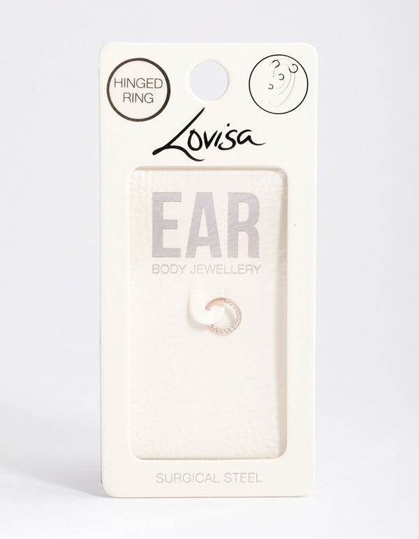 Rose Gold Plated Surgical Steel Cubic Zirconia Clicker Ring 7mm