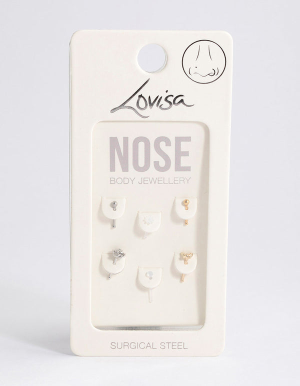 Surgical Steel Mixed Rose Butterfly Nose Stud 6-Pack