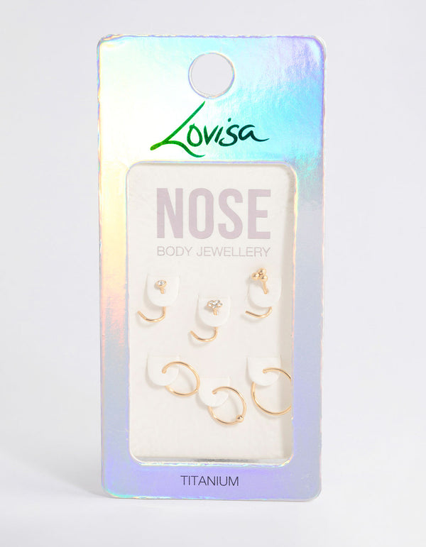 Gold Plated Titanium Ring & Hook Nose 6-Pack